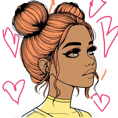 realistic girl with buns on the top of her head