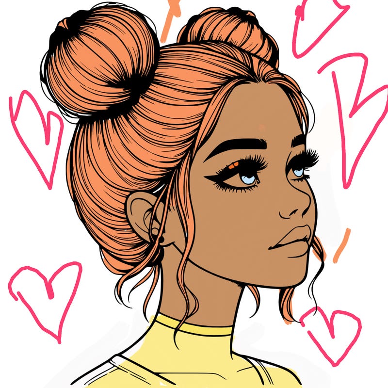 realistic girl with buns on the top of her head