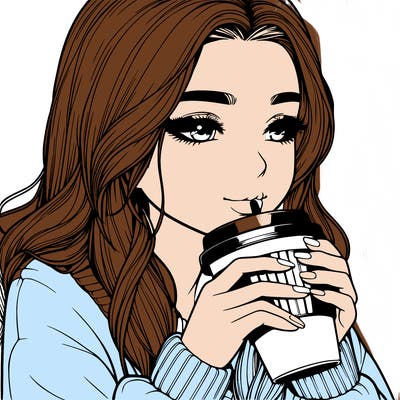 realistic girl drinking coffee