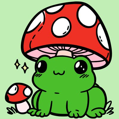 a cute frog with a mushroom hat