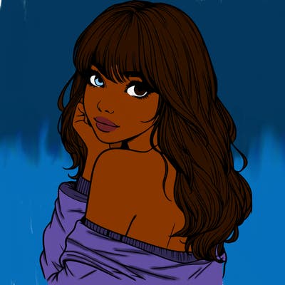 realistic girl with bangs looking over her shoulder
