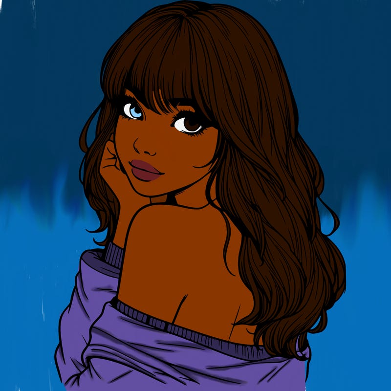 realistic girl with bangs looking over her shoulder