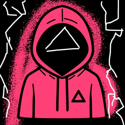 a person with non face waering a hoodie with a small triangle symbol