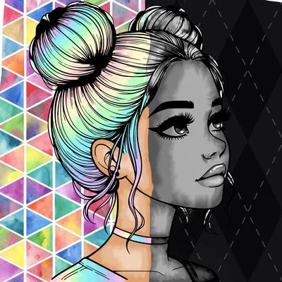 realistic girl with buns on the top of her head