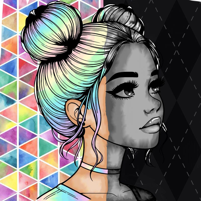 realistic girl with buns on the top of her head