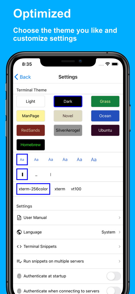 Termux Pro - The terminal theme and settings interface of Termux Pro showing various color schemes and terminal configurations.
