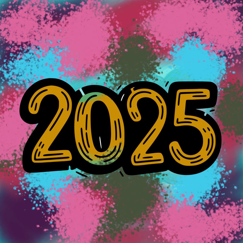 one line scrawled numbers sketch design “2025”