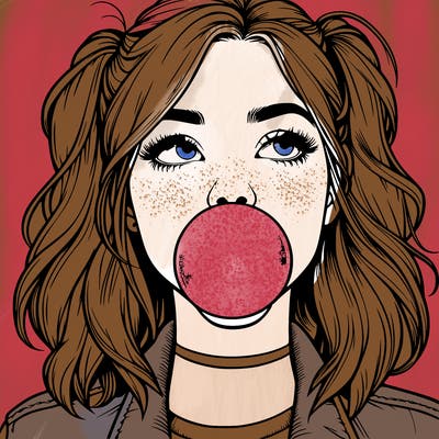 realististic girl blowing bubble -gum