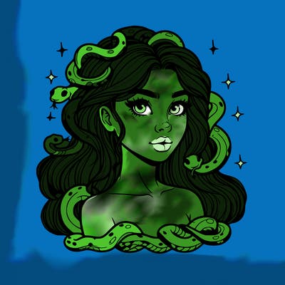 realistic girl with snakes as hair