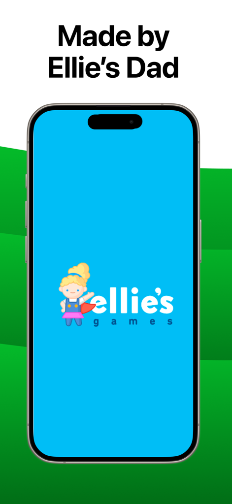 Math Duel: 2 Player Study Quiz - Ellies Games logo on iPhone screen with text Made by Ellies Dad