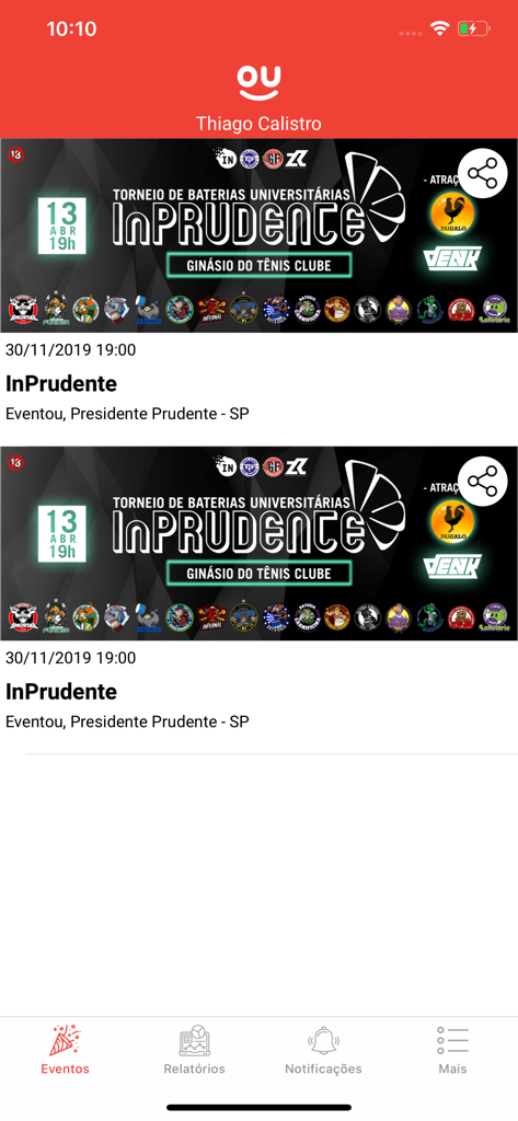 Panel de la aplicación Eventou Promoter mostrando próximos eventos para la venta de entradas