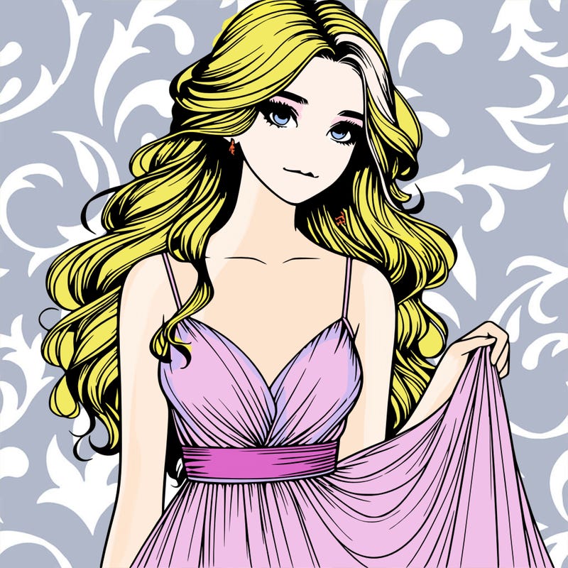 realistic girl in flowy silky prom dress