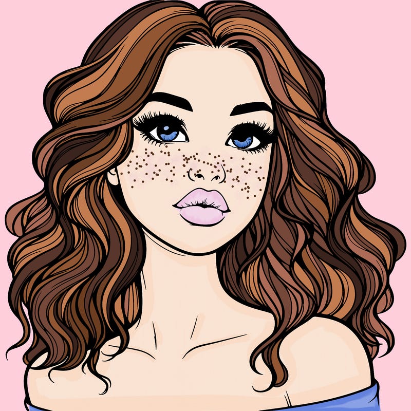 realistic girl with wavy hair and lips