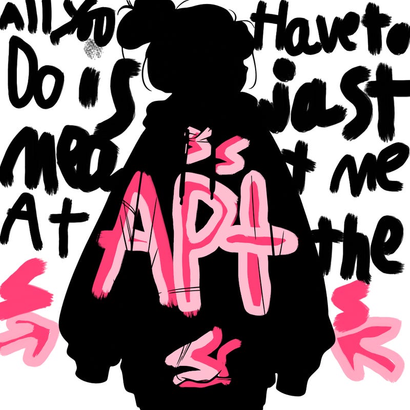 realistic girl with a oversized sweatshirt on and a bun