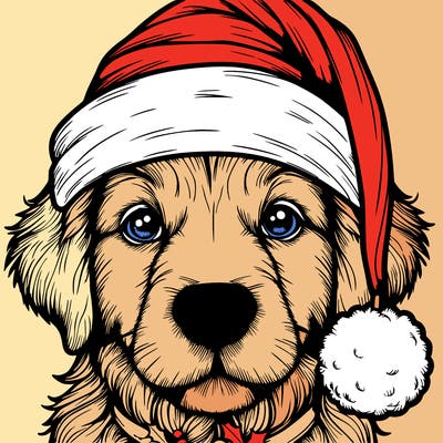 realistic dog with a christmas hat