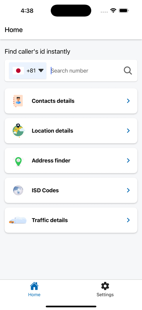 True Caller - Phone Tracker - Home interface of True Caller app showing search bar and caller identification tools