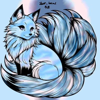 realistic detailed 9 tailed anime fox