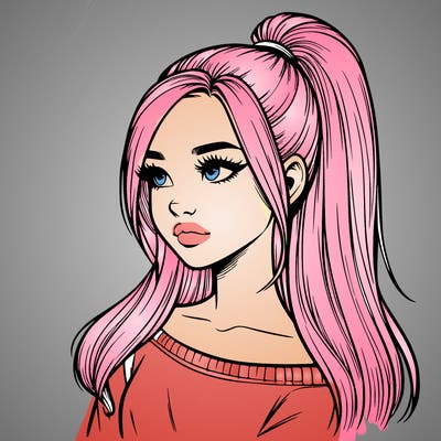 realistic girl with a high ponytail