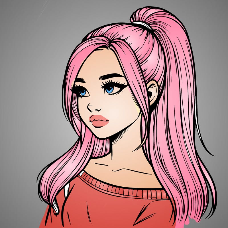realistic girl with a high ponytail