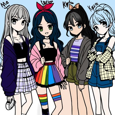 teen manga girls group of 4