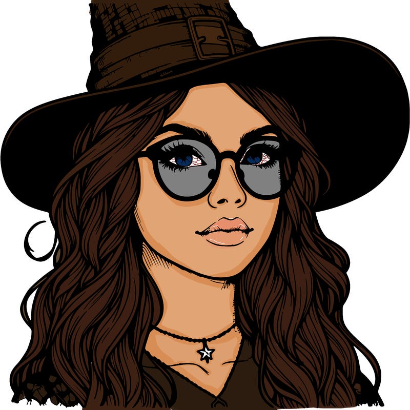 a witch with glasses realistic