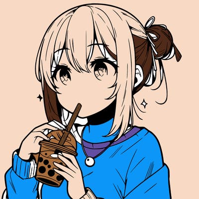 manga character drinking boba