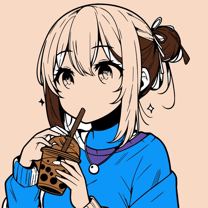 manga character drinking boba