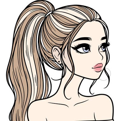 a beautiful and realistic girl with a high pony tail