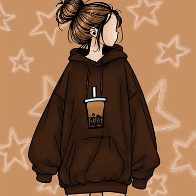 realistic girl with a oversized sweatshirt on and a bun