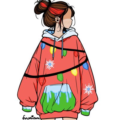realistic girl with a oversized sweatshirt on and a bun