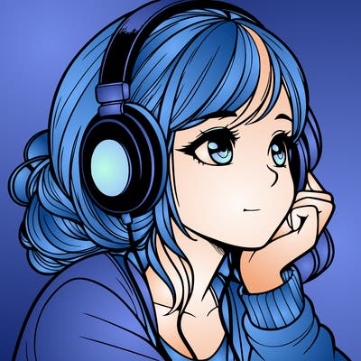 a realistic girl listening to music