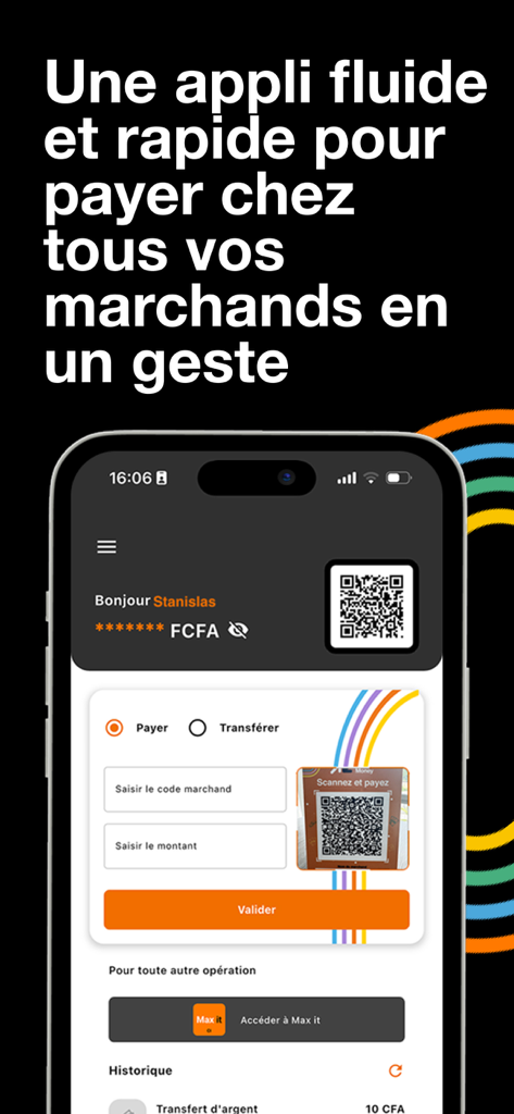 OM Pay - Interfaz de la aplicación OM Pay para pagos a comerciantes móviles y escaneo de códigos QR