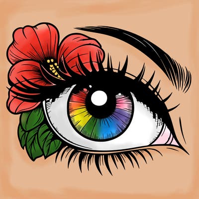 realistic eye with flower