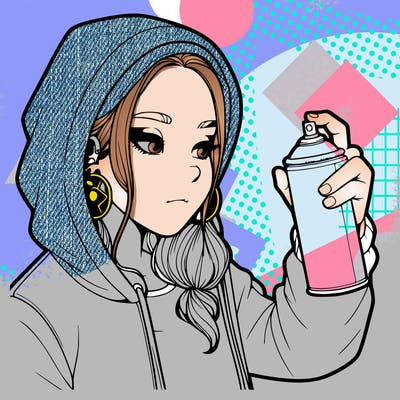 a realistic girl, spray painting