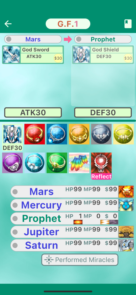 God Field - Captura de tela do jogo mobile God Field mostrando batalha de profetas e cartas de itens