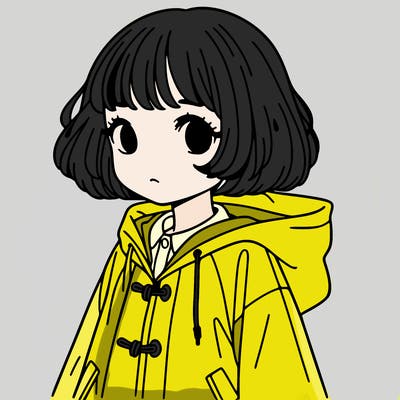 girl in raincoat with short hair