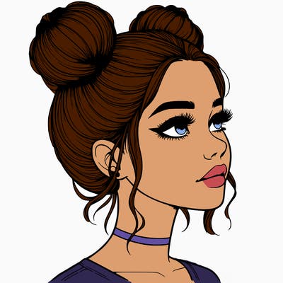 realistic girl with buns on the top of her head