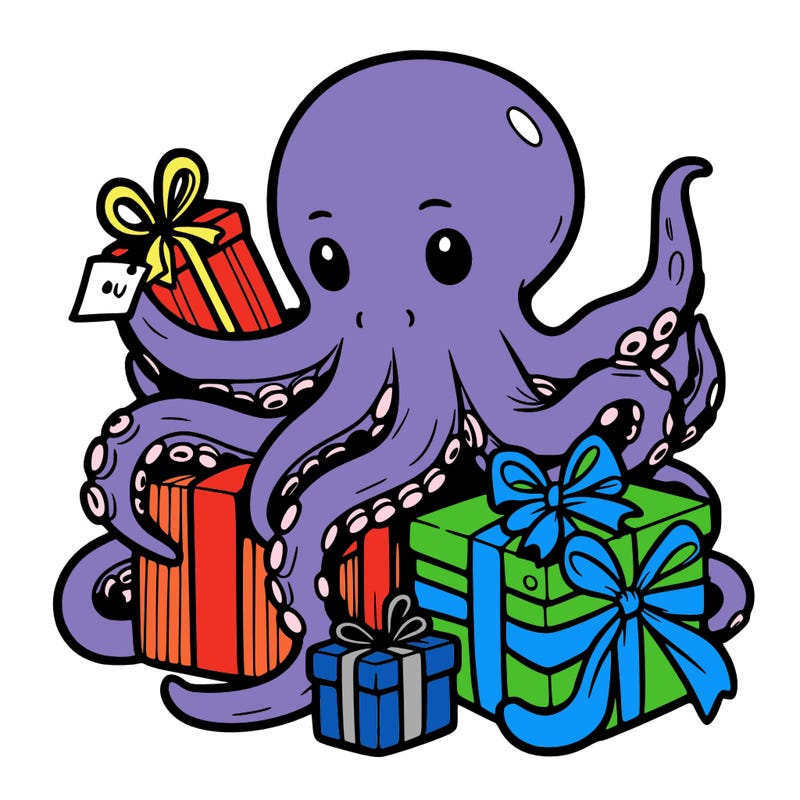 an octopus wrapping gifts