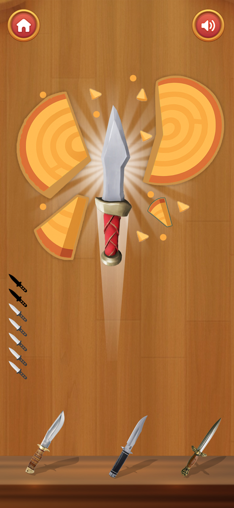 Mini Relaxing Game: Antistress - A satisfying knife throwing mini game where a knife slices through a circular piece of wood