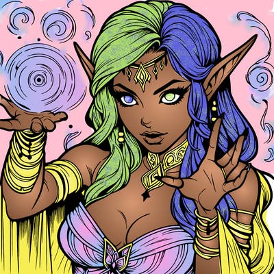 realistic scary beautiful elf sorceress casting spell