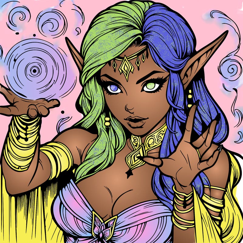 realistic scary beautiful elf sorceress casting spell
