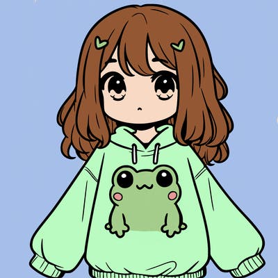 girl wearing frogging sweatshirt