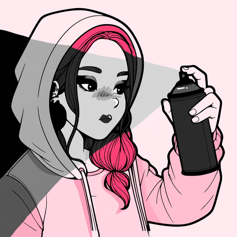 a realistic girl, spray painting