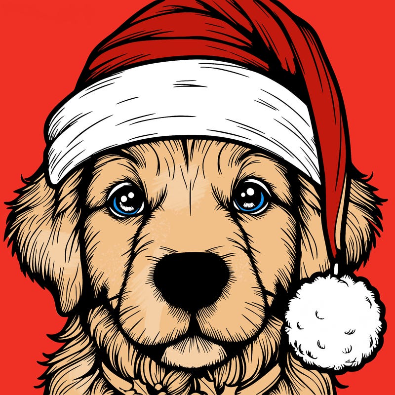 realistic dog with a christmas hat
