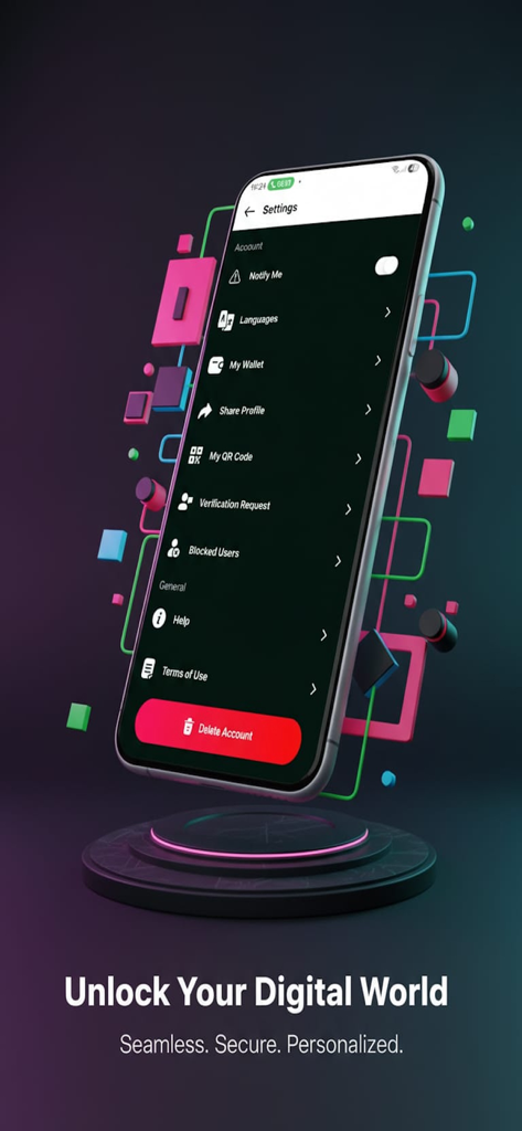 Ora Live - Schermata delle impostazioni dell'app Ora Live che mostra opzioni dell'account e funzionalità del portafoglio su uno smartphone