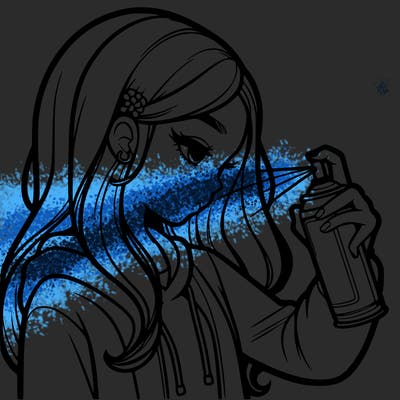 a realistic girl spray painting