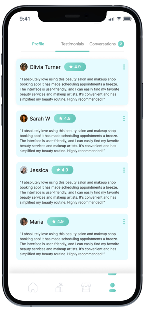 Caly Pro - Eine Liste positiver Kundenrezensionen und Bewertungen, die im Caly Pro App-Profil angezeigt werden