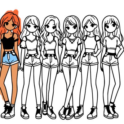a group of girls wearing crop tops and shorts
