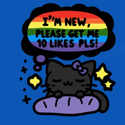 kitty taking a nap dream talking and saying "i'm new, please get me at least 10 likes pls!!"