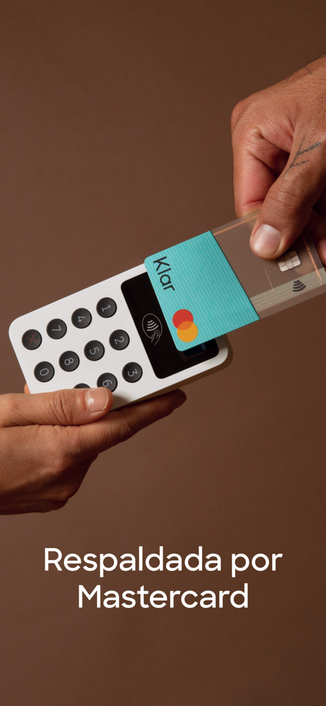 A Klar Mastercard being inserted into a payment terminal reader